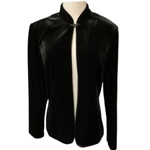Alex Evenings Dressy Long Sleeve Velvet Open Front Blazer Jacket Black Size L